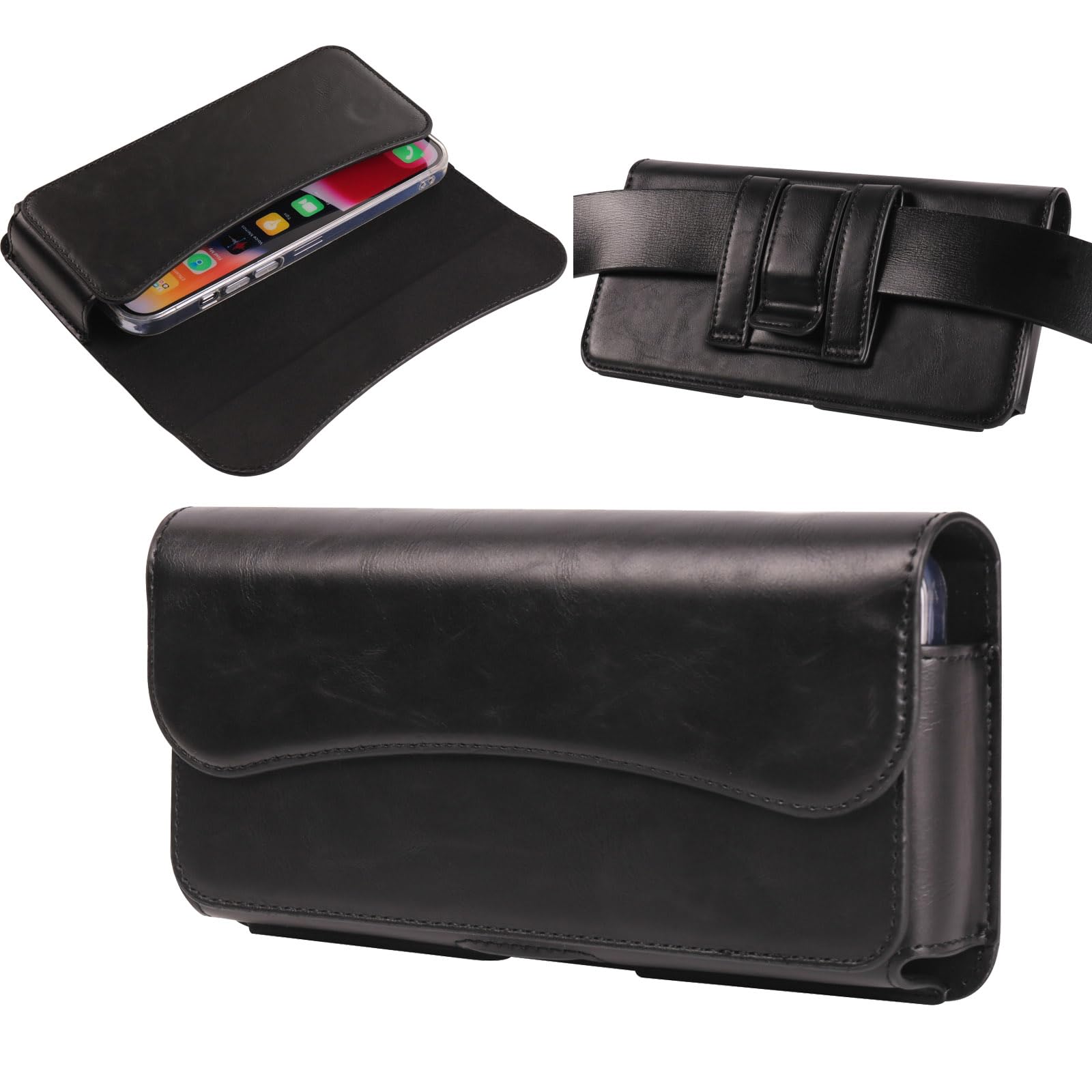 ZORSOME Premium Leather Belt Clip Phone Holster for iPhone 15 14 13 12 Pro Max,15 14 Plus,14 Plus,for Galaxy S23 S22 S21 Ultra S23 FE Cell Phone Holster Pouch Case Bag(Black)