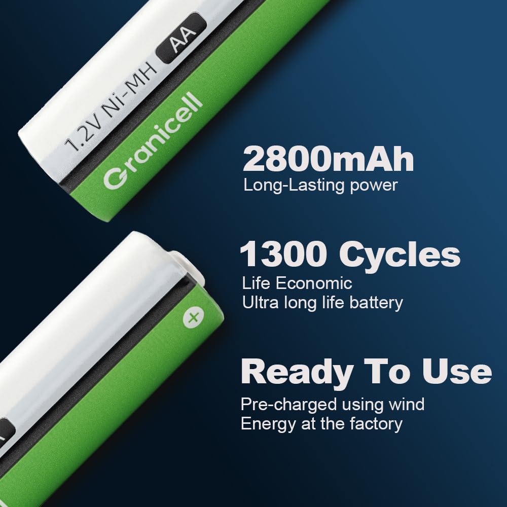 AA Rechargeable Batteries 2800 mAh High Capacity 1300 Cycle,1.2V NiMH Low Self Discharge AA Battery,12 Pack