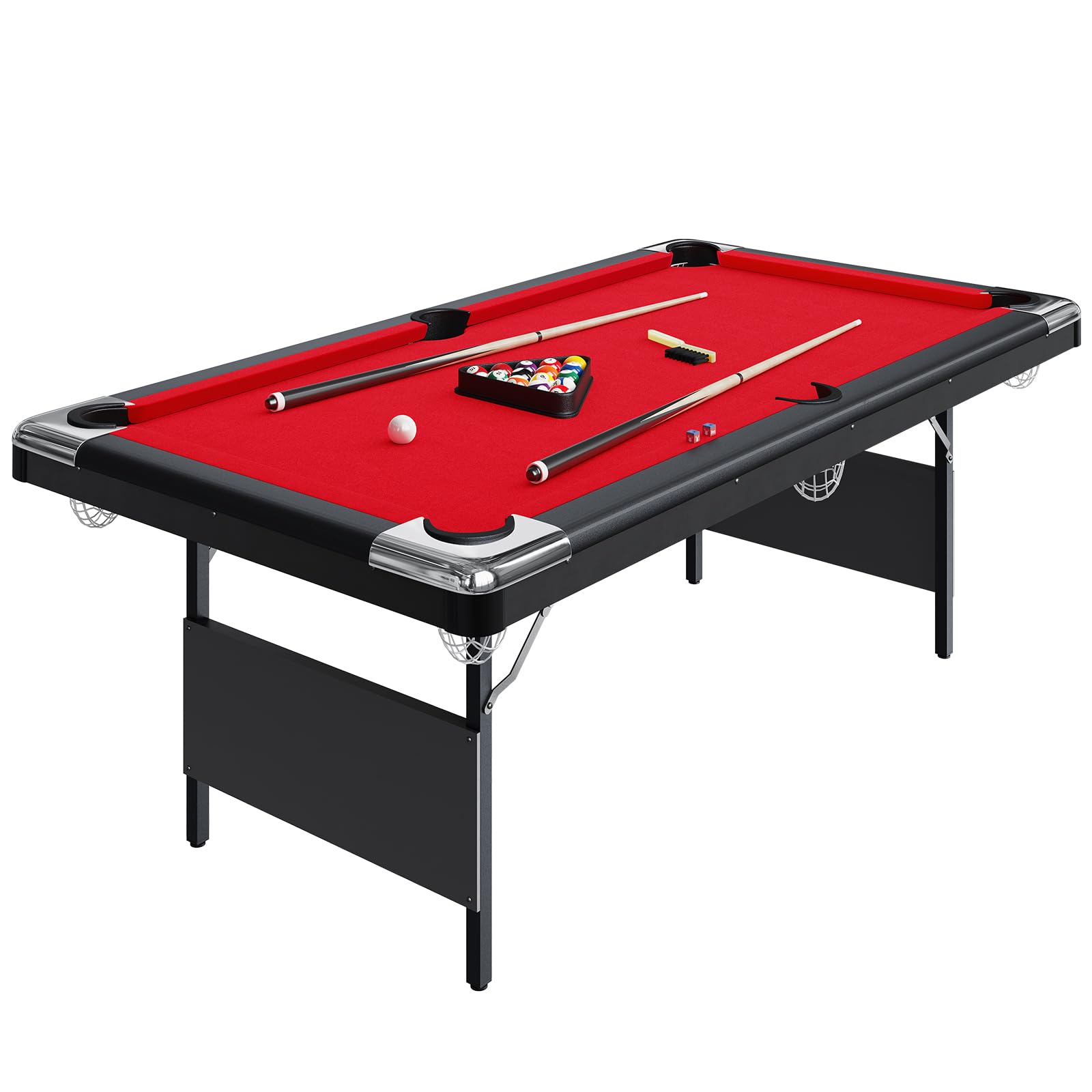 Photo 1 of *** MISSING CUE STICKS****MegaChoice 6-7 Ft Folding Pool Table, Portable Pool Table, Billiard Table Set Includes Balls, Cues, Chalks and Brush, for Family Game Room, Adult Rrec Room, Basements (Red, 7FT)
