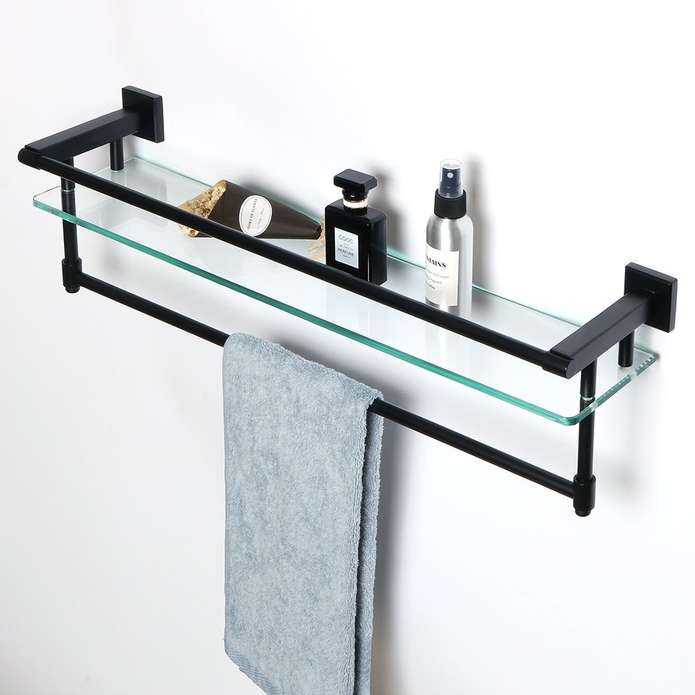 Sayayo Estante de vidrio templado Estante de baño cuadrado con barra de