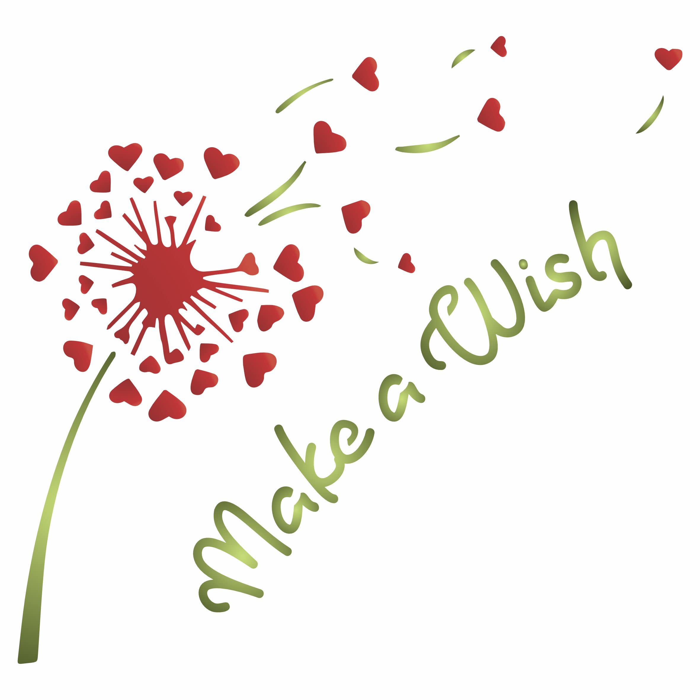 Make a Wish Stencil, 11.43 x 10.8 cm (M) - Dandelion Heart Quote Card Stencils for Painting Template
