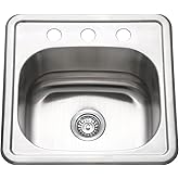 GZOII 15 inch Stainless Steel Bar Sink, 2-hole Single Bowl Topmount Brushed Drop in RV Sink with Drainer