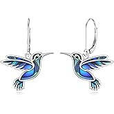 Shusukue Hummingbird Earrings 925 Sterling Silver Abalone Shell Bird Dangle Earrings Hummingbird Jewelry Gifts for Women