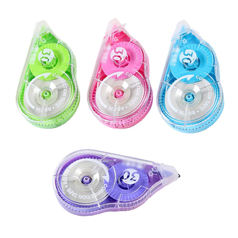Correction Tape, White Color Inner Core, Instant Corrections, Easy to Use, 100 Feet Long, 0.2 inches Wide, Pack of 4, Random Color Shell