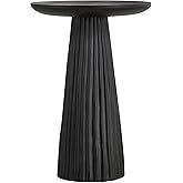 Jai Black Wood Side Table – 15.25” Round End Table – Modern Ribbed Accent Table for Living Room, Bedroom, Bedside Storage – C