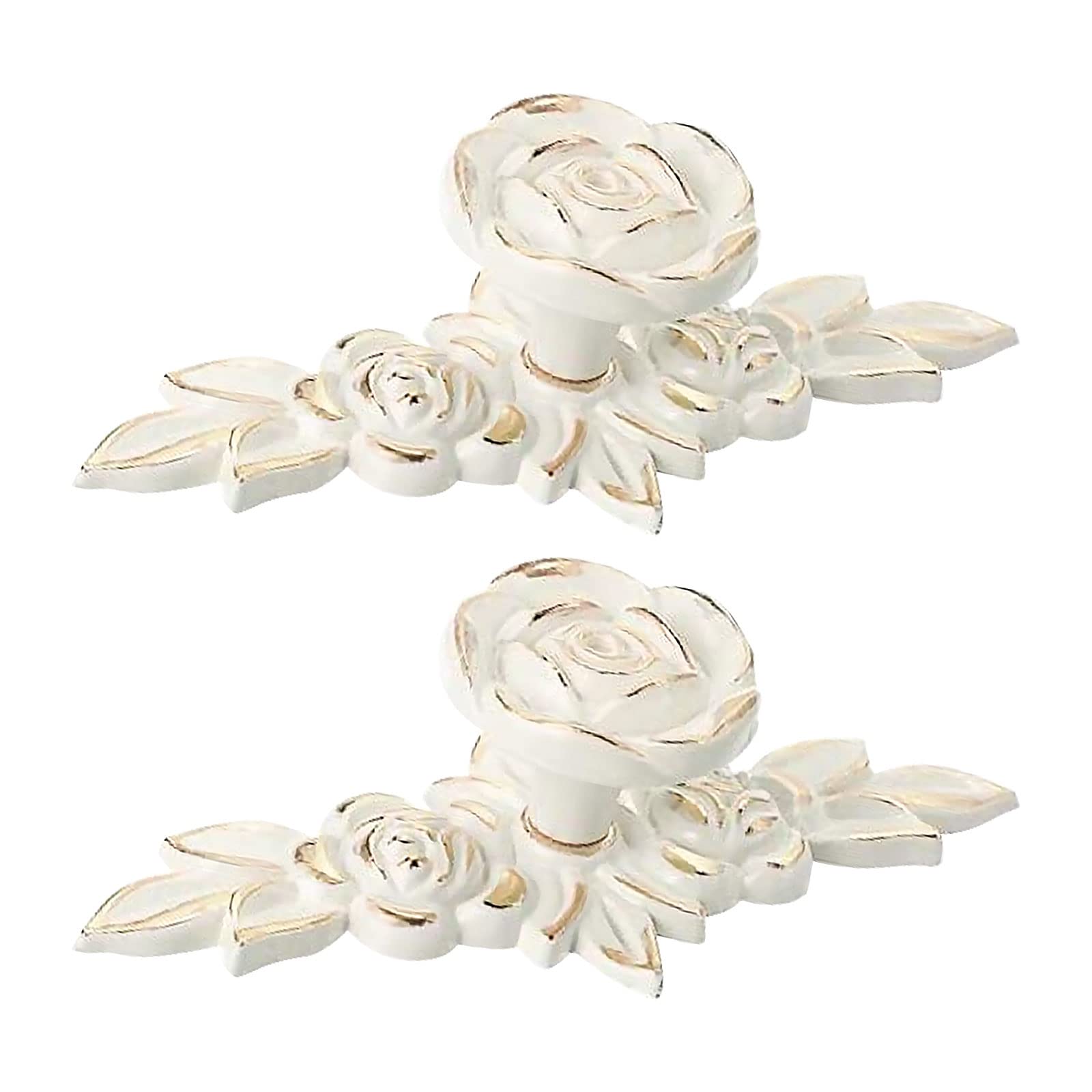 MOROBOR Euro Rose Cabinet Knobs with Backplate, 2pcs Vintage Zinc Alloy Handles Ivory White Drawer Handle Knobs for Wardrobe Dresser Cabinet with Mounting Screws(Golden Edge)