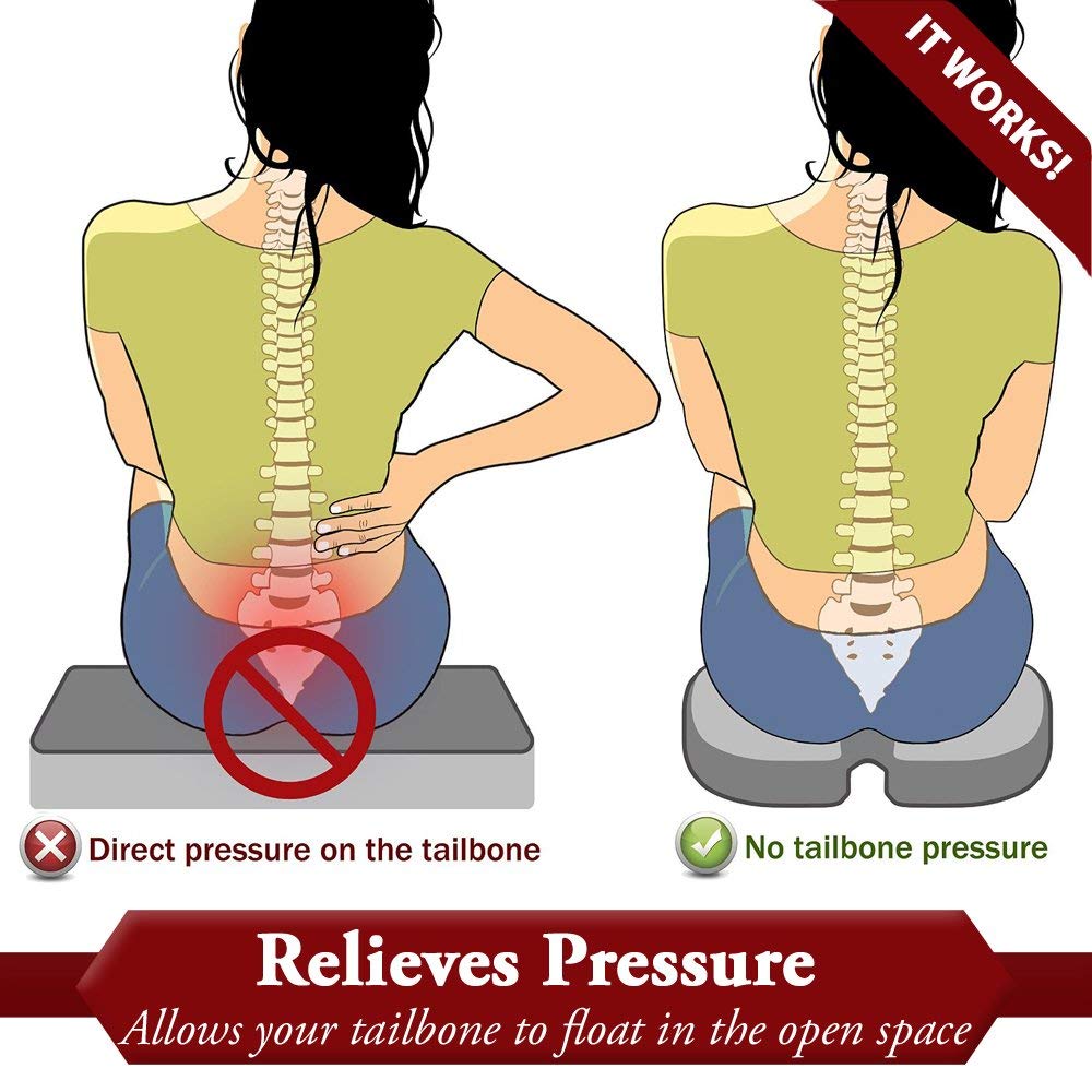 Peach Halves Orthopedic Pure Memory Foam Seat Cushion, Non-Slip Seat Cushion for Back, Sciatica, Tailbone Pain - Premium Comfort Coccyx Cushion for Car, Office Chair, Wheelchair