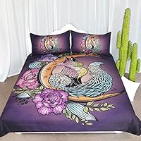 ARIGHTEX Moonlit Fox Bedding Funny Woodland Animal Duvet Cover 3 Piece Celestial Star Moon Bedding Kids Adults Colorful Roses Purple Bedspread (Queen)