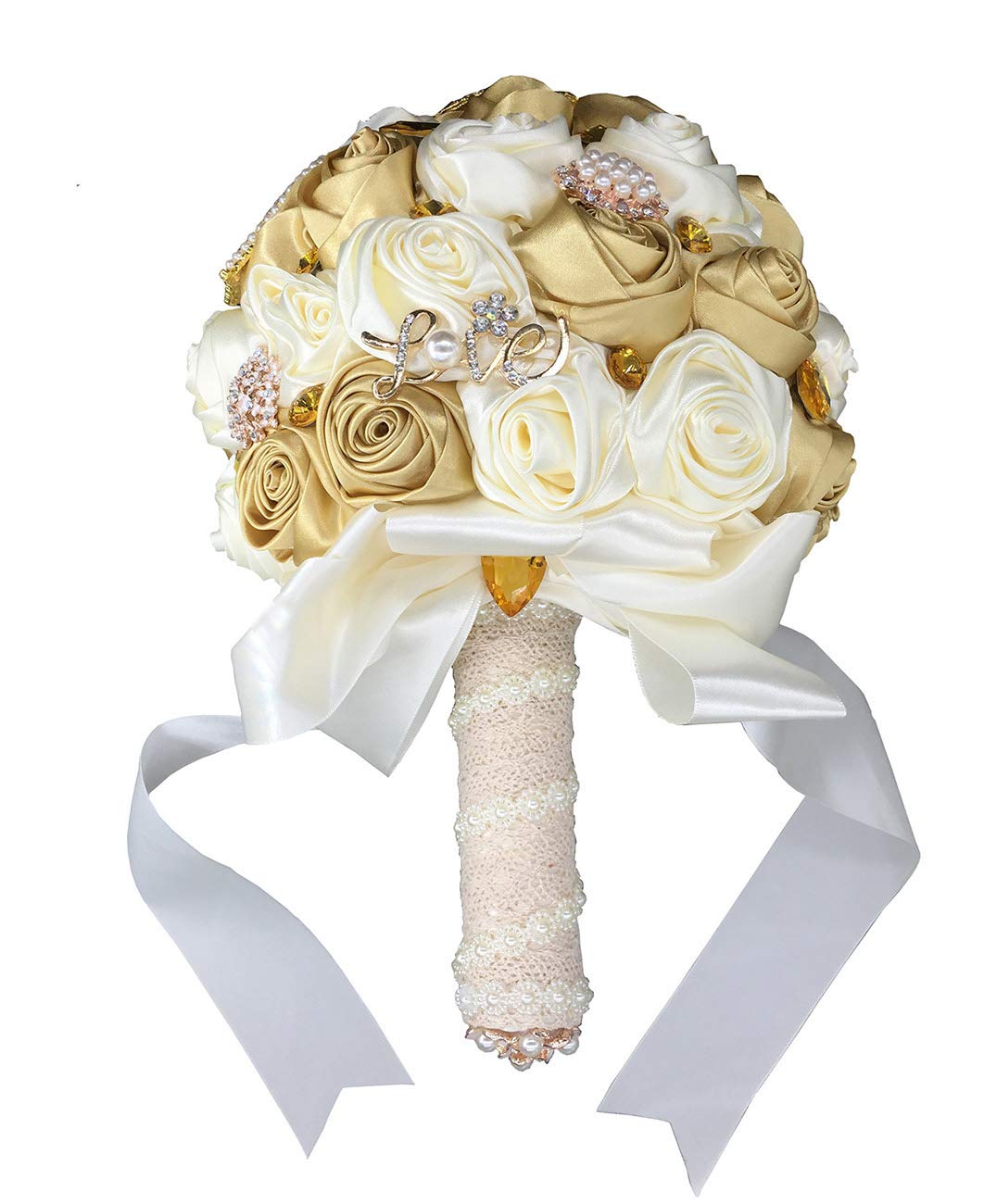 Fouriding Wedding Bouquet Hand Made Diamond Satin Roses Bridesmaid