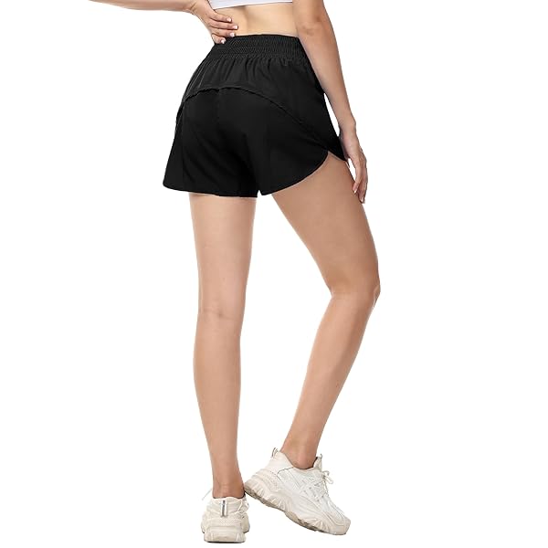 AUREFIN RUNNING SHORTS FOR WOMEN, HIGH WASITED ATHLETIC SHORTS WITH LINER AND ZIP POCKET WOMENS WORKOUT SHORTS 4 INCH BLACK/SMALL