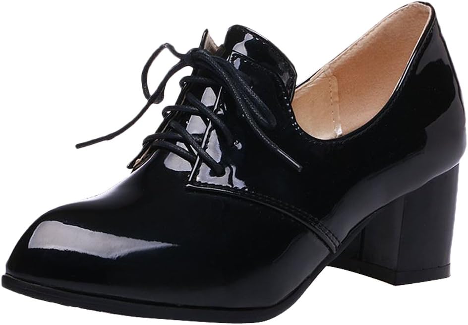 Latasa Women's Chunky Heel Shiny Oxford Shoes