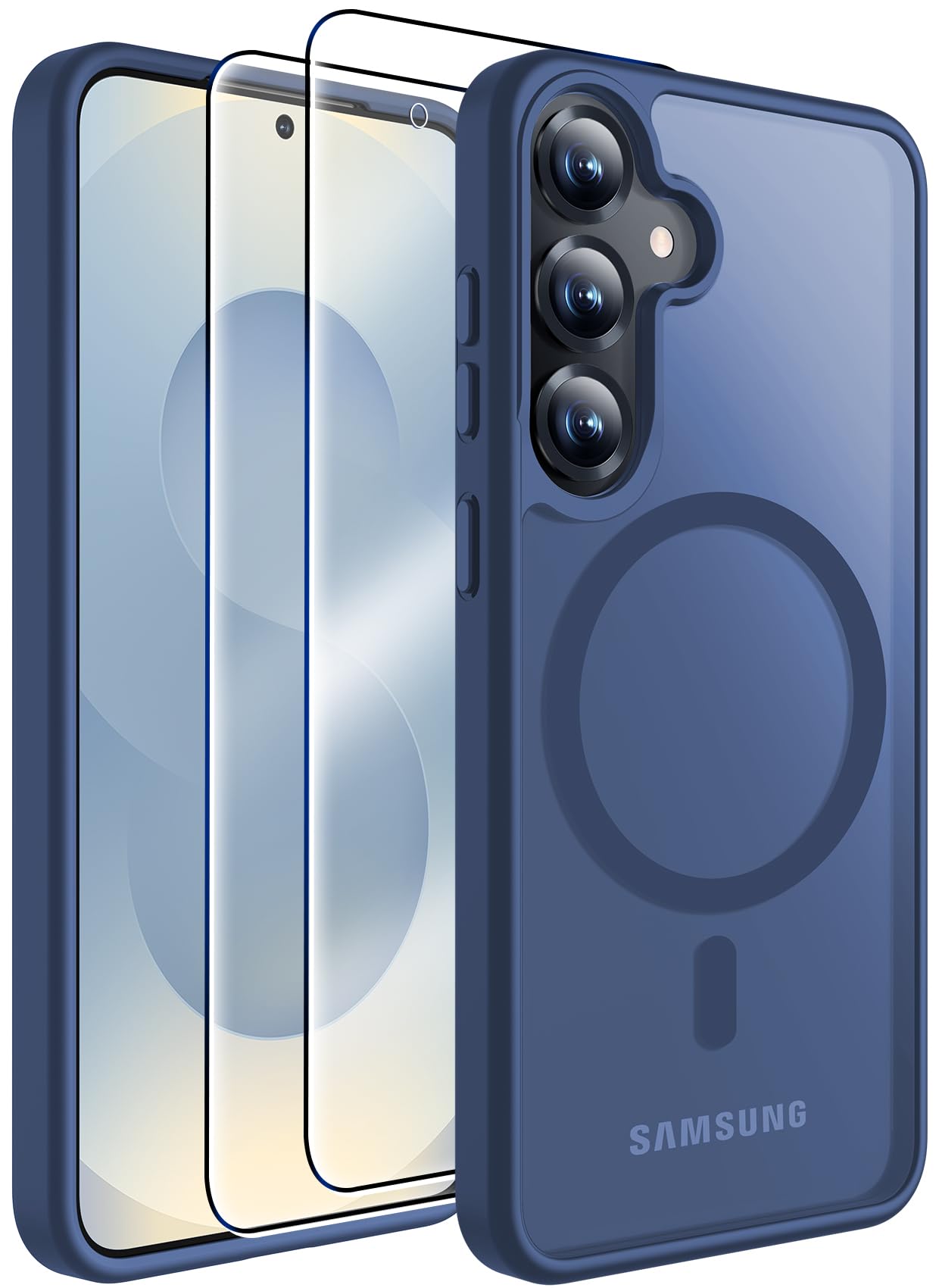 MOZOTER for Samsung Galaxy S25 Case with Magnetic,[Compatible with MagSafe][15Ft Military Dropproof][2*Screen Protector] Translucent Matte Anti-Slip Back Slim Shockproof Case for S25,6.2"(Blue)