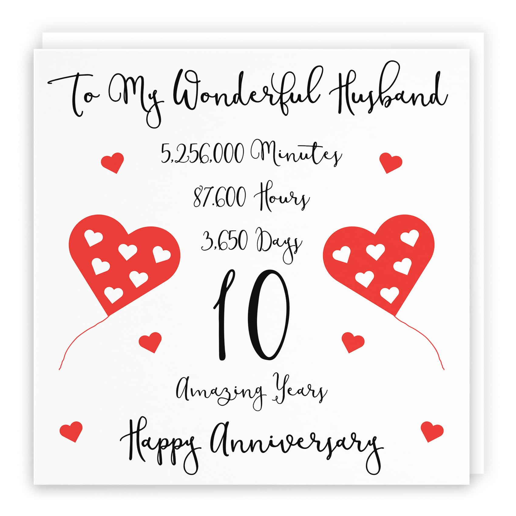 Hunts England - Large Husband 10th Wedding Anniversary Card - Large Card - To My Wonderful Husband - 10 Amazing Years - Timeless Collection - Large - 210 x 210 mm