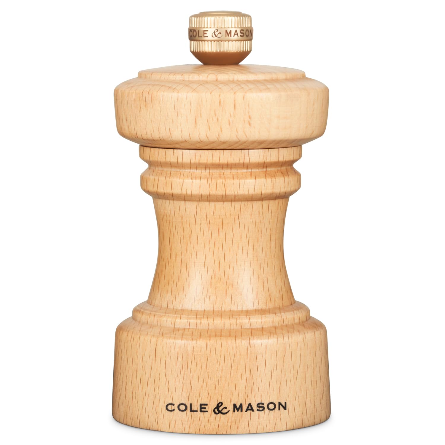 Cole & Mason Hoxton Natural Beech Salt Mill, Non Corroding Ceramic Mechanism, Compact Salt Grinder with Adjustable Grind, Beech Wood, 104mm, Seasoning Mill, Lifetime Mechanism Guarantee