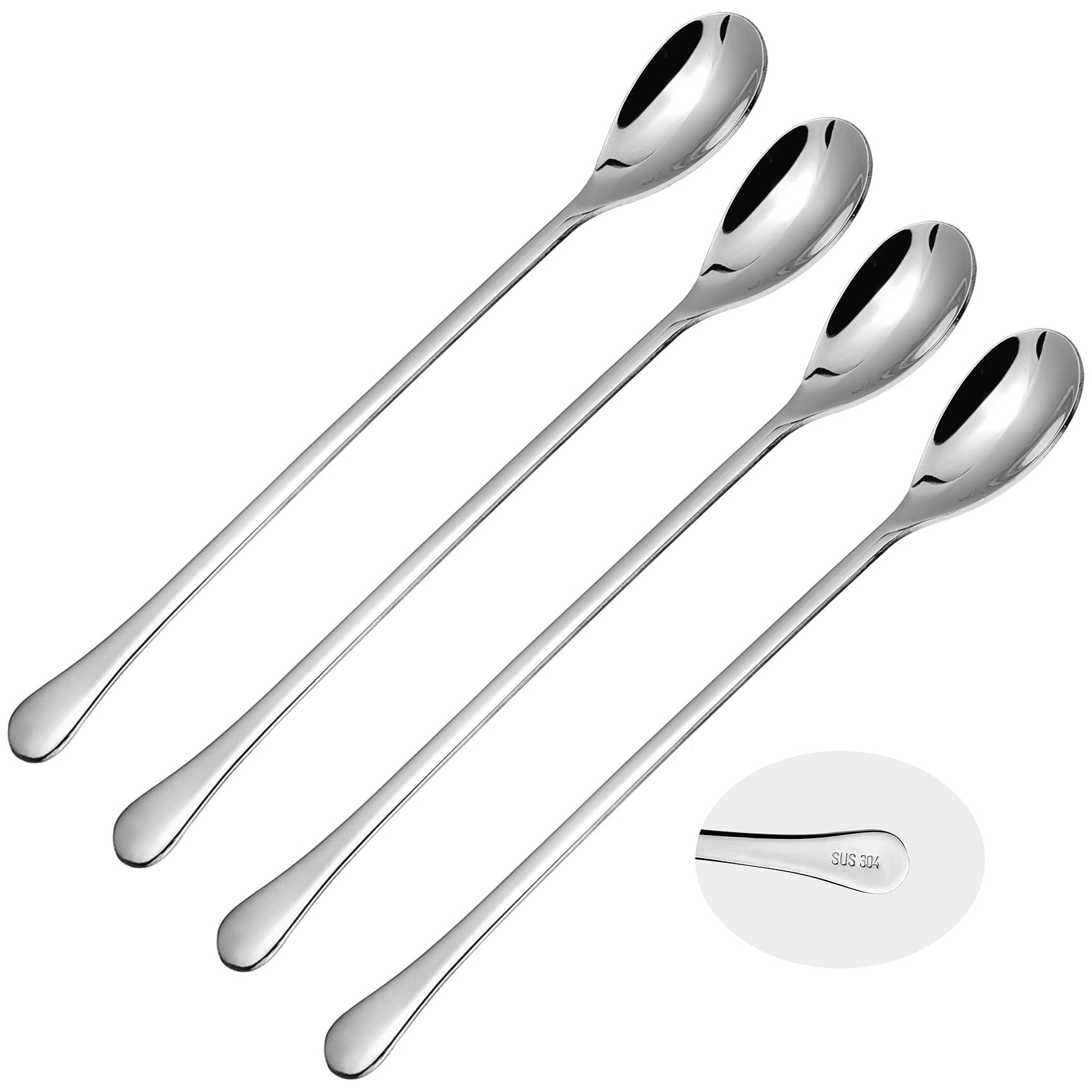 Photo 1 of Ice Tea Spoon,304 Stainless Steel Long Coffee Spoons for Coffee Bar,8-Inch Long Handle Mixing Spoon,Bar Spoon Cocktail Mixing Stirrers for Drink (4, Silvery)