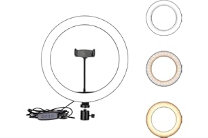 Ring Light OEBLD Dimmable with 3 Light Modes & 10 Brightness Level LED Ring Fill Lights for Phone Live Stream Makeup YouTube Shooting (C(10''Ring Light with Clip))