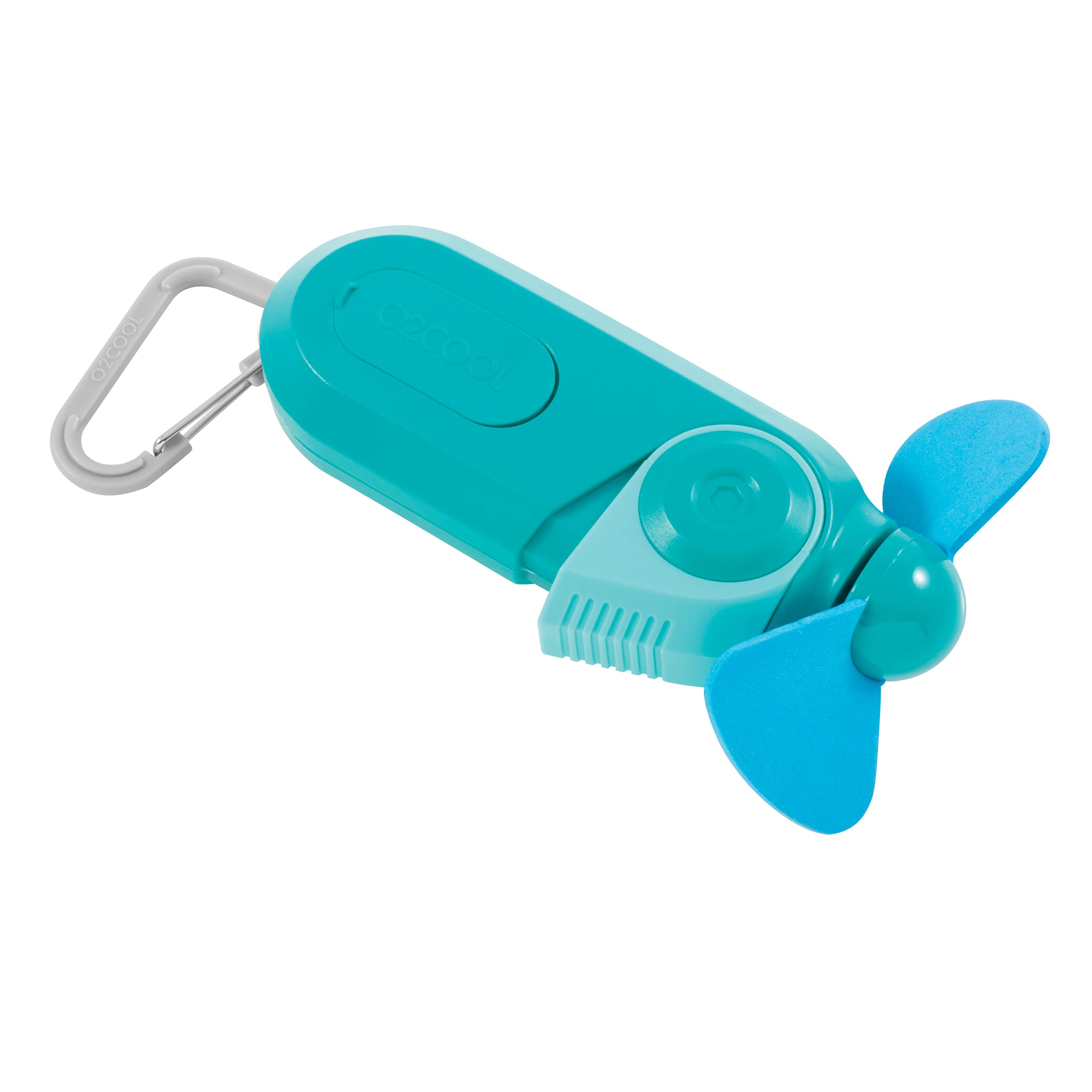O2COOL Keychain Sport Misting Fan - Pocket Size Battery Powered Portable Handheld Fan With Carabiner Clip and Mister 2 Pack (Teal)