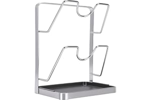 Oreilet Pot Lid Holder, Stainless Steel Countertop Cutting Board Organizer Pot Pan Lids Rack for Kitchen, Towel Spoon Rest wi