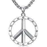 Lattd Peace Sign Necklace for 925 Sterling Silver Hipple Style Peace Pendant, w/Stainless Steel Chain 22”+2”