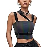 CYCLAMEN Women's Buckle Tank Tops Sleeveless Tube Crop Cami Tops Rave Gothic Punk Streetwear Shirt