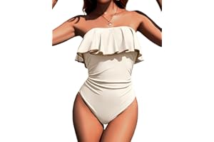 Zilcremo Women Ruffle One Piece Swimsuit Tummy Control Bathing Suit Bandeau Slimming Modest Swimwear
