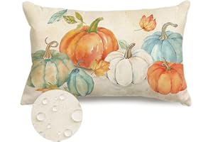 RABUSOFA Fall Outdoor Pillow Covers 12x20 Waterproof,Pumpkin Pillows Decorative Throw Pillows Thanksgiving Autumn Lumbar Pillow Cases Decorations for Home Porch