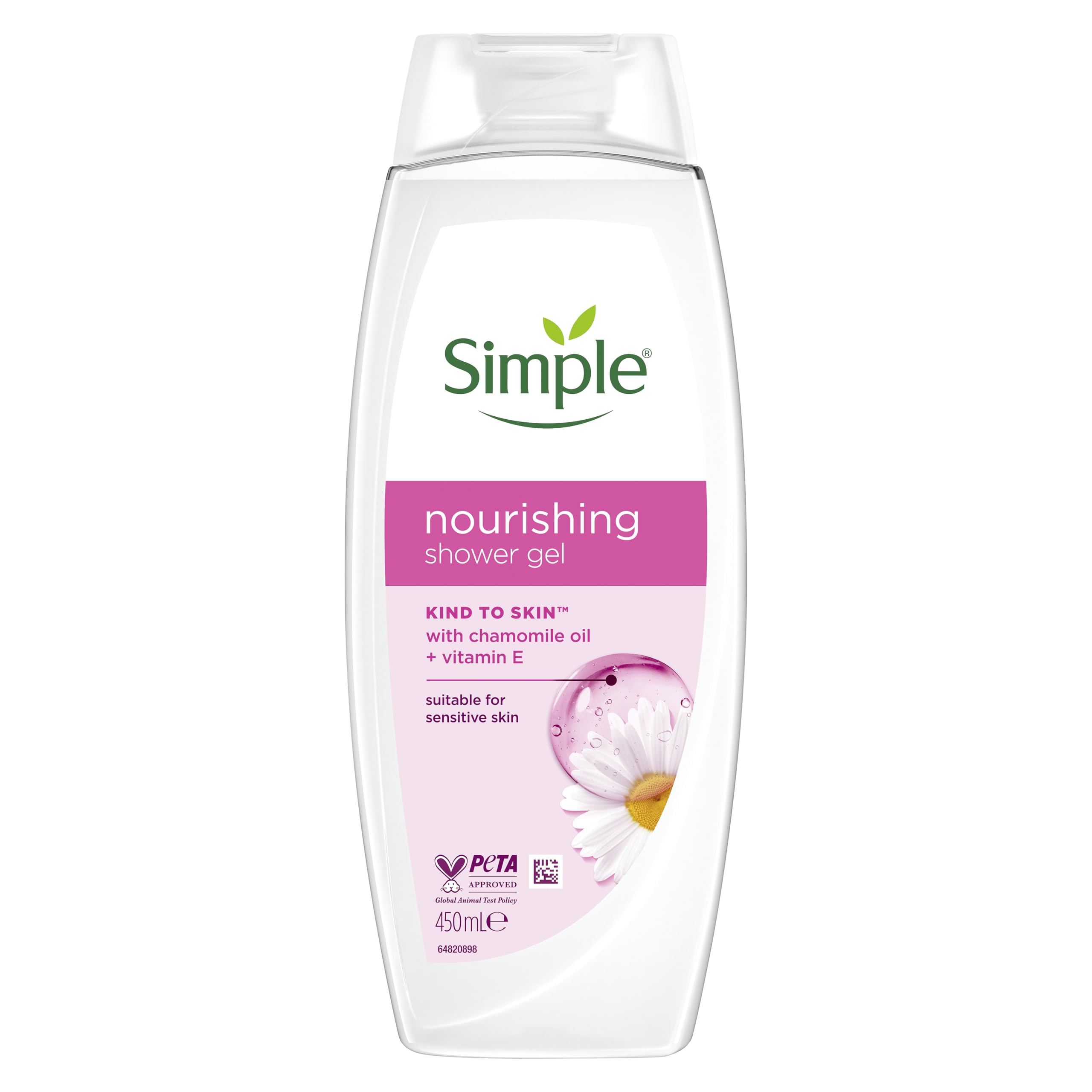 Simple Kind to Skin Nourishing Body Wash Shower Gel with Vitamins and Natural Geranium Oil for Gentle Skin Care 450 ml, Pack of 6