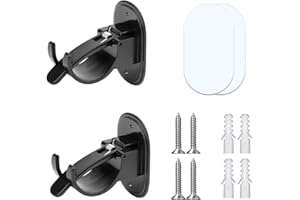 No Drill Curtain Rod Brackets 2 Pcs Self-Adhesive Curtain Rod Holders with Screws Curtain Rod Hooks for Bathroom, Bedroom, Ho