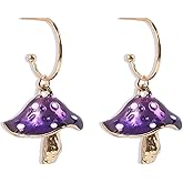 Gold Mushroom Stud Earrings for Women,Mushroom Earrings Huggie Hoop Beach Food Earrings Cute Statement Earrings Dangling Trendy Jewelry