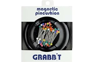 Grabbit Magnetic Sewing Pincushion with 50 Plastic Head Pins, Black