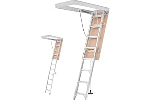 VEVOR Aluminum Attic Ladder, Fits 9.8'-10.3'/7.66'-9.8' Ceiling Height, 54" x 22.5" Opening, 375 lbs Load Capacity, Multi-Pur