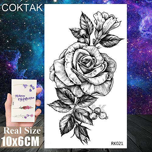 COKTAK 12Pieces/Lot Sexy Realistic Flower Temporary Tattoos For Women Girls Body Art Black Small Rose Waterproof Geometric Adult Fake Tattoo Stickers - Thumbnail 4
