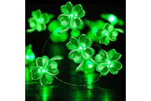 BOHON St Patricks Day Decorations Shamrocks String Lights Battery Operated with Remote 10 ft 40 LEDs Lucky Clover Green Lights for Bedroom Party Feast of Saint St. Patrick's Day Decoration
