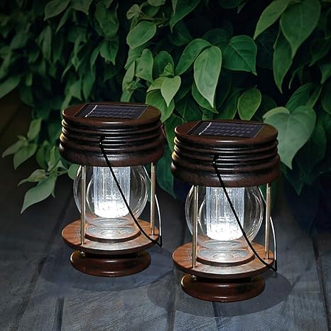 Hanging Solar Lights Outdoor Garden Lights Led Retro Solar Hanging Lanterns With Handle For Pathway Yard Patio Tree Decor Table Lamp Lights 2 Pack White Light Amazon In Home Kitchen