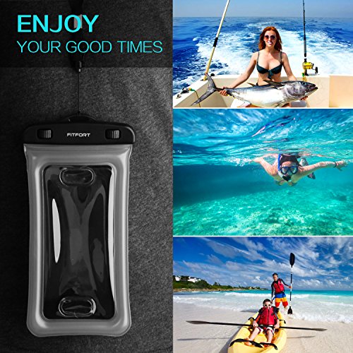 Floating Waterproof Case Phone Pouch -FITFORT Touch ID Fingerprints Available TPU Clear Dry Bag for iPhone X 8 7 6 Plus Samsung Galaxy Google Pixel HTC LG Sony (2-Pack)-Black&Crystal