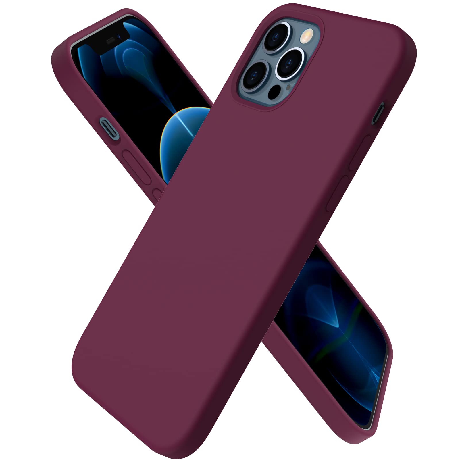 ORNARTO Compatible with iPhone 12 Case 6.1 and iPhone 12 Pro Case, Slim Liquid Silicone 3 Layers Full Covered Soft Gel Rubber Case Cover 6.1 inch-WineRed — image 1