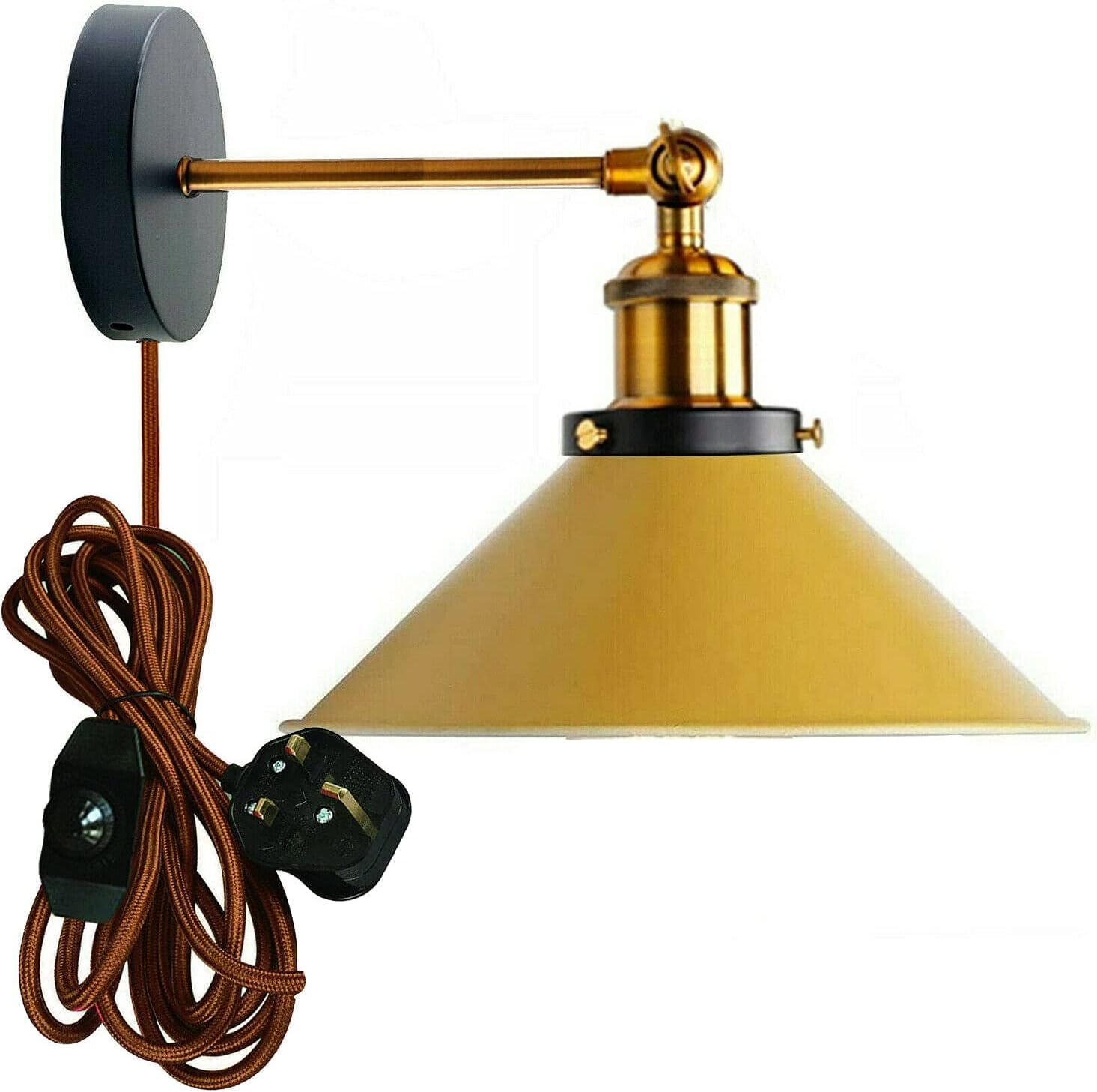 LEDSone Industrial Wall Sconce Adjustable Arm Light dimmer Switch Plug in 22cm Yellow Metal Cone Lamp Shade with E27 Base Wall Lights for Restaurant Office and Indoor Home Decor — image 1