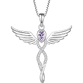 FJ Infinity Angel Wings Necklace 925 Sterling Silver Guardian Angel Necklace Birthstone Jewelry for Women