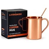 LIVINGNISH 100% Solid Copper Cup, Unlined 16 oz Mug-Classic Plain | Pure Copper Mug with Straw, Heavy Gauge, Gift Boxed, Copper Cups for Drinking Water &amp; Moscow Mule, Real copper Mug