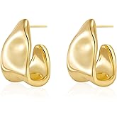 Kyerlyn Chunky Gold Earrings for Women, 14K Gold/Silver Plated Statement Geometric Dangle Drop Earrings Chunky Trendy Knot Stud Hypoallergenic Fashion Jewelry Gift