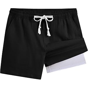 Boys 2 in 1 Running Shorts Kids Box Brief Liner Compression Active Shorts High Waist Solid Short Pant with Pocket
