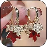 Maple Leaf Earrings for Women Autumn Thanksgiving Earrings Red Crystal maple leaf Dangle Earrings Thanksgiving Jewelry Gifts for Women