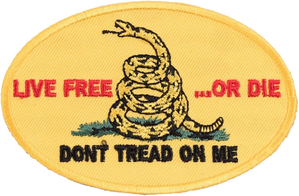 Amazon Com Live Free Or Die Gadsden Flag Oval Patch Patriotic Patches Clothing