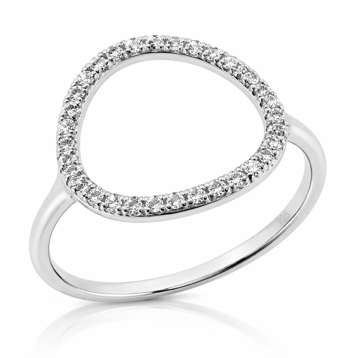 Sovats 925 Sterling Silver Open Circle CZ Ring, Modern Minimalist Halo Style Band for Women