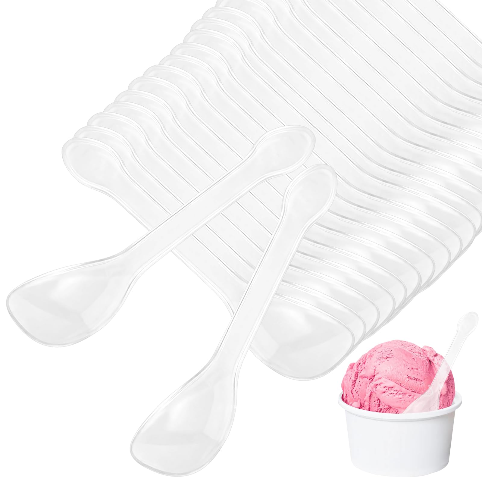 Photo 1 of 100 Pcs Tasting Spoons,Ice Cream Spoons,Disposable Mini Plastic Dessert Spoons For Miniature Dessert Cups Sampling Supplies Tasting Party (Clear)