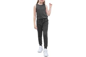 GORLYA Girl's Sleeveless Solid Casual Jumpsuit Rompers Harem Pants Outfits for 4-14T