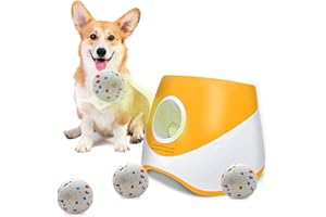 SOCO Automatic Ball Launcher for Dogs with Random Mode, 3 Settings to 45FT, Rechargeable Dog Ball Thrower with 4 ETPU Tennis Balls for Small Medium Breeds