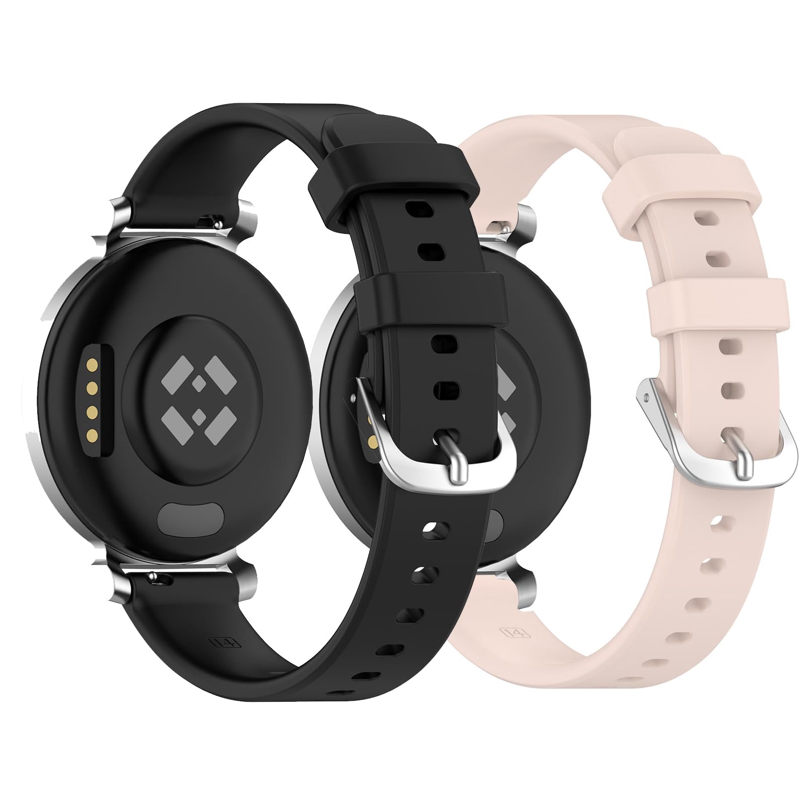 KZIOACSH Watch Strap for Garmin Lily 2, 2 Pack Quick Release Replacement Soft Silicone Wrist Band Strap Adjustable Waterproof Replacement Sport Watch Band for Garmin Lily 2, Black+Pink