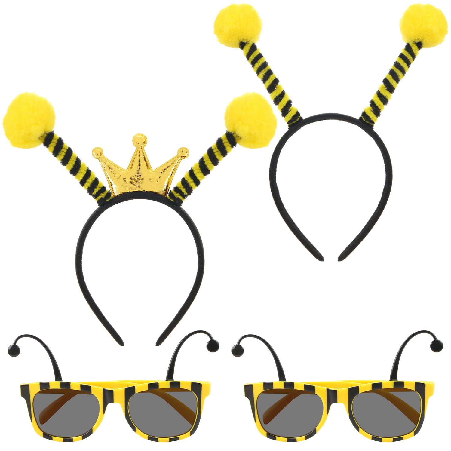 UHOMENY 4pcs Bee Costume Set, 2pcs Bee Headband and 2pcs Glasses Set,Yellow Antenna Bee Headband with Bee Sun Glasses for Bee Day Party Halloween Cosplay Favors Bee Costume Accessories (black)
