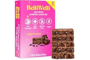 BELLI WELLI Belliwelli Soft Baked Probiotic Snack Bars | Gluten-Free, Dairy-Free, Vegan, Low-FODMAP | High-Fiber, Healthy & Tasty | Fudge Brownie (8 Pack)